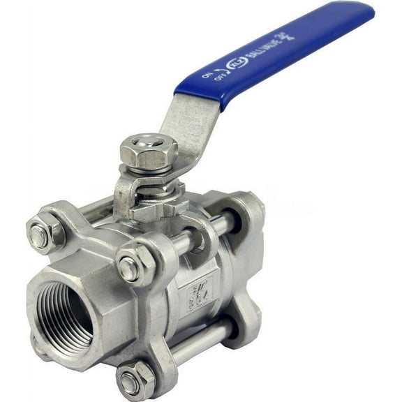 Duda Energy 3PCBV-WOG200-F075 Full Port Ball Valve, 3/4" NPT, 3 Piece, 304 Stainless Steel PTFE Seals Water Oil Gas, .75"