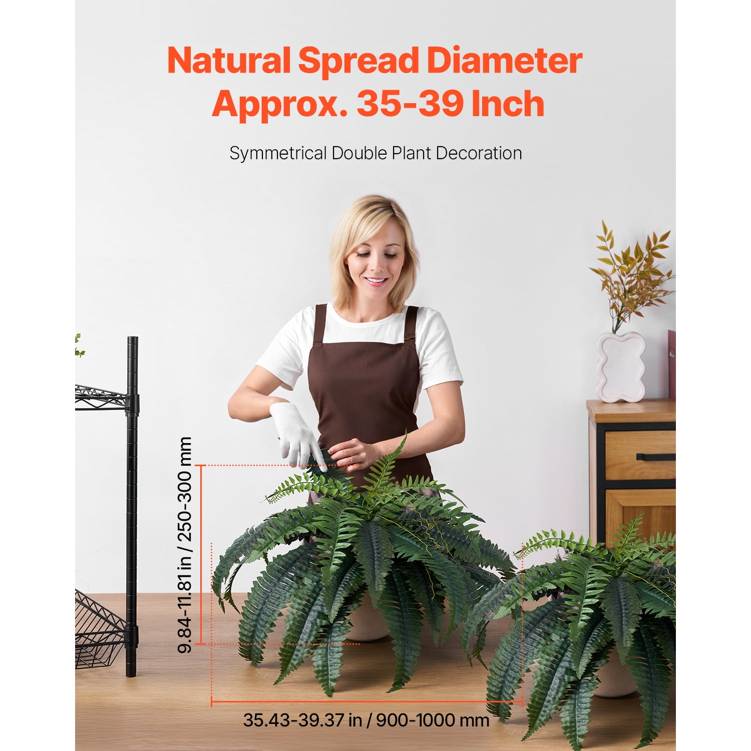 KFFKFF Artificial Ferns Set of 2, Natural Spread Diameter 35-39 Inch, Large Hanging Faux Boston Ferns, Fake Plant Wall Decor with 35 Branches, Decorative Fern for Home and Office (Pot Not Included)
