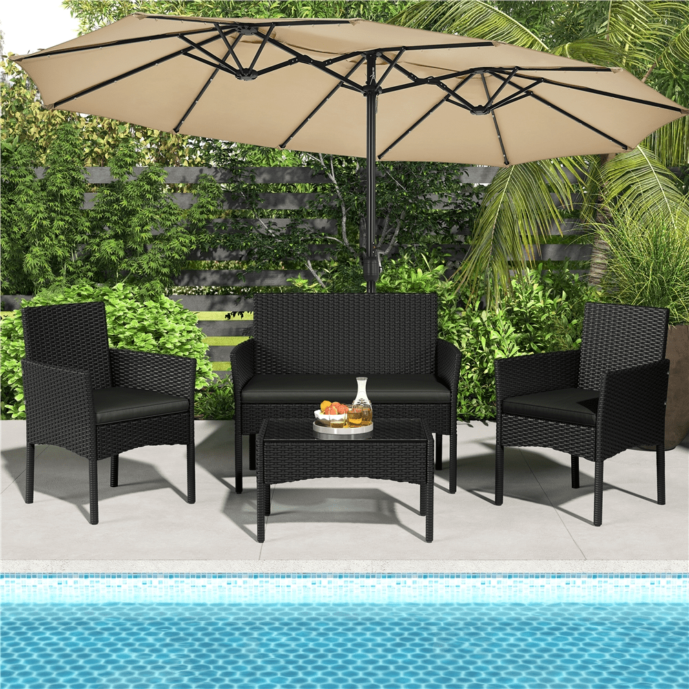 Renwick 4-Piece Outdoor Reception Set with Sofas and Coffee Table, Black/Gray