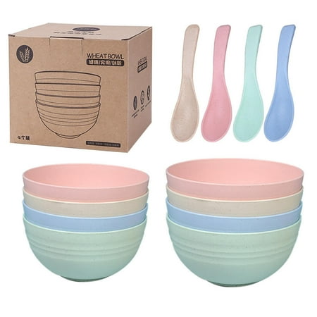

4/8pcs Unbreakable Cereal Bowls Spoons Set - Lightweight Wheat Straw Fiber Kitchen Utensils|Dishwasher & Microwave Safe BPA Free Dinnerware for Salad Soup Fruit Noodle Rice