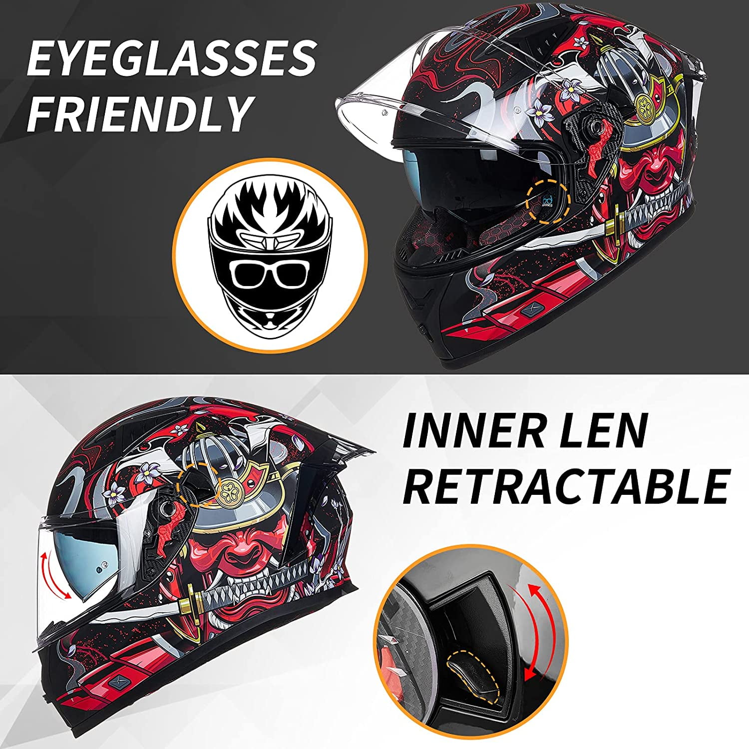 ILM Motorcycle Helmet Full Face with Pinlock Compatible Clear&Tinted Visors and Fins Street Bike Motocross Casco DOT(Armor Red, Large)
