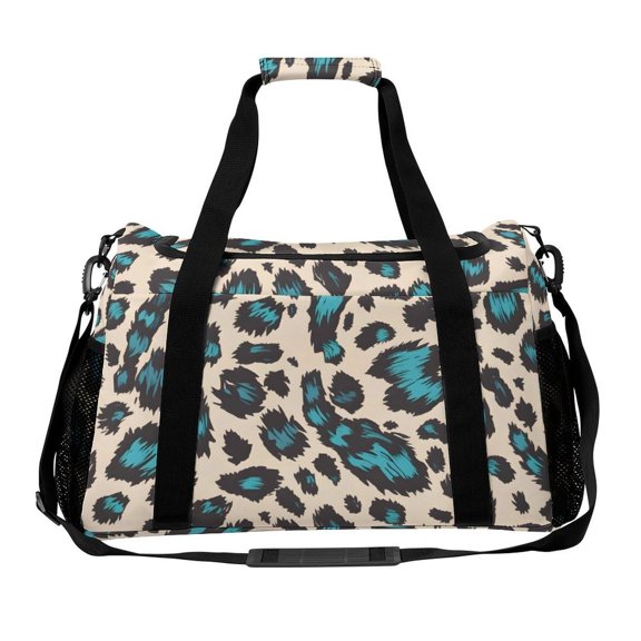 Handheld Crossbody Travel Bag 18.9x11.8in Durable Not Easy To Wear Removable Adjustable Shoulder Straps Super Capacity Leopard Print Style PaleTurquoise_3