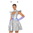 thumbnail image 7 of Aislor Womens Outer Space Alien Dress with Gloves Headband Halloween Space Cadet Rave Outfit Silver M, 7 of 7
