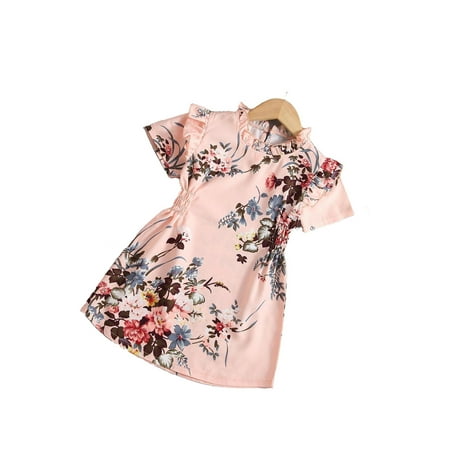 

Boho Floral Stand Collar A Line Short Sleeve Baby Pink Toddler Girls Dresses (Girl s)