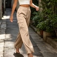 thumbnail image 5 of LEAVINGSUO Cargo Pants Women Satin Work Pants With Elastic Waistband And Button Flap Pockets Casual Trousers Beige M, 5 of 8