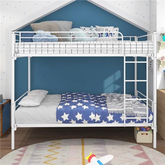 Liveditor  Twin over Twin Bunk Bed in White, Metal Frame with Ladder
