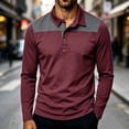thumbnail image 2 of Kvture Fall Tops for Men Casual Stylish Color Block Long Sleeve Lapel Collar Button up Shirts for Business Office Work Golf Wine Pullover XL, 2 of 7