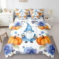 thumbnail image 1 of YST Scandinavian Gnome 7-Piece Comforter Set, Thanksgiving Pumpkin Blue Ink Flowers, Queen, 1 of 5