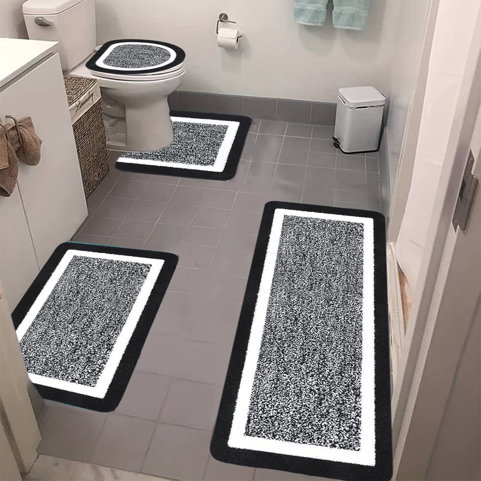 PALIFEUR Bathroom Rugs Sets, Non-Slip Bath Mat Set 4 Piece, Soft Comfortable Washable Bathroom Mat Set, Quicker Dry Bathroom Rug with Toilet Rug