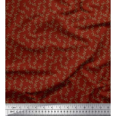 Soimoi Red Cotton Duck Fabric Beech Leaves Print Fabric by the Yard 44 Inch Wide