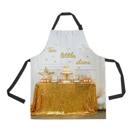 

ECZJNT White And Gold Decoration For Holiday Adjustable Bib Kitchen Apron with Pockets for Women Men