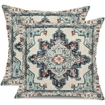Boho Pillow Covers 18x18 Inch Set of 2 Carpet Floral Pattern Outdoor Decorative Throw Pillows Ethnic Design Farmhouse Pillow Covers Decor for Living Room Couch Home Chair 69A