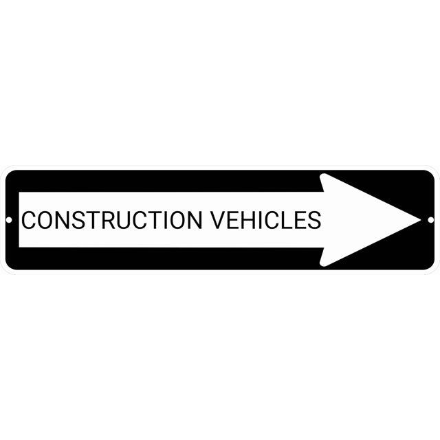 CONSTRUCTION VEHICLES Black Right Arrow 24 x 6 inch Aluminum Composite Sign