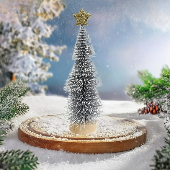 Qonioi Mini Wooden Christmas Tree, 8 Inch Tabletop Ornament with Snow Dipped Effect, Desktop Christmas Decor, Small Holiday Tree