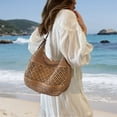 thumbnail image 2 of Women's Stylish Shoulder Bag Woven Tote Handbag for Daily Commute Beach Adjustable Strap Zipper Closure, 2 of 9