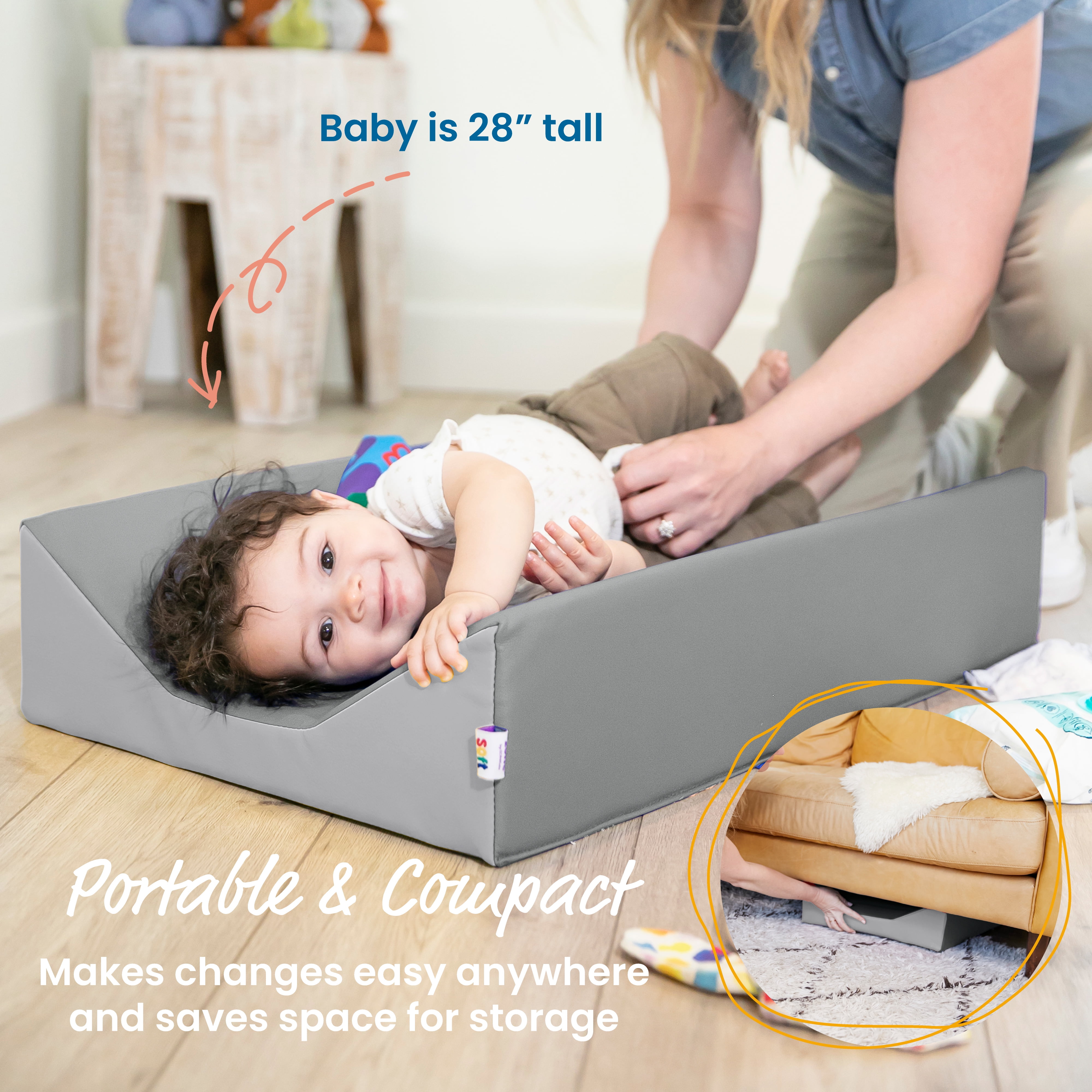 ECR4Kids SoftZone Baby Changing Pad with Carrying Handle, Newborn Essentials, Grey/Light Grey