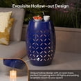 thumbnail image 4 of Hassch 18"H Metal Drum Side Table with Hollow Floral Cut-Out, Round Powder-Coated Iron Patio End Table, All-Weather Indoor Outdoor Accent Table for Living Room Garden Balcony, Blue, 4 of 9