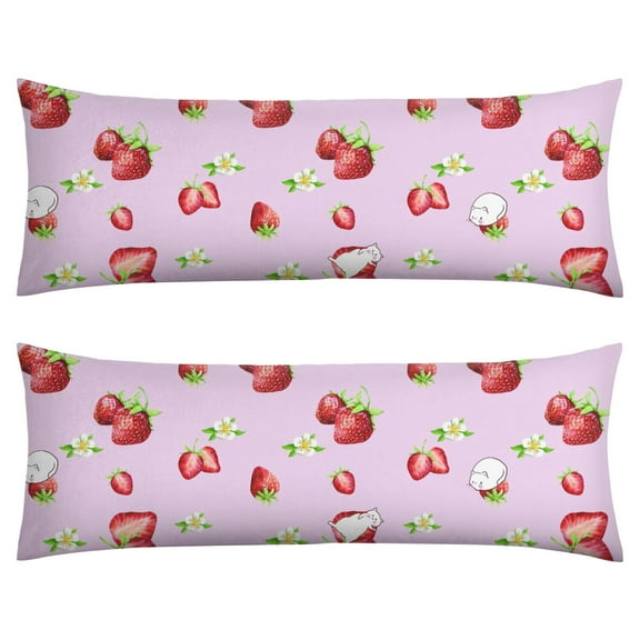 Strawberry Throw Pillow Cover Cute Kawaii Fruit Pattern, Red & Green Sweet Berry Design, DoubleSided Premium Velvet Cushion for Sofa, Bed