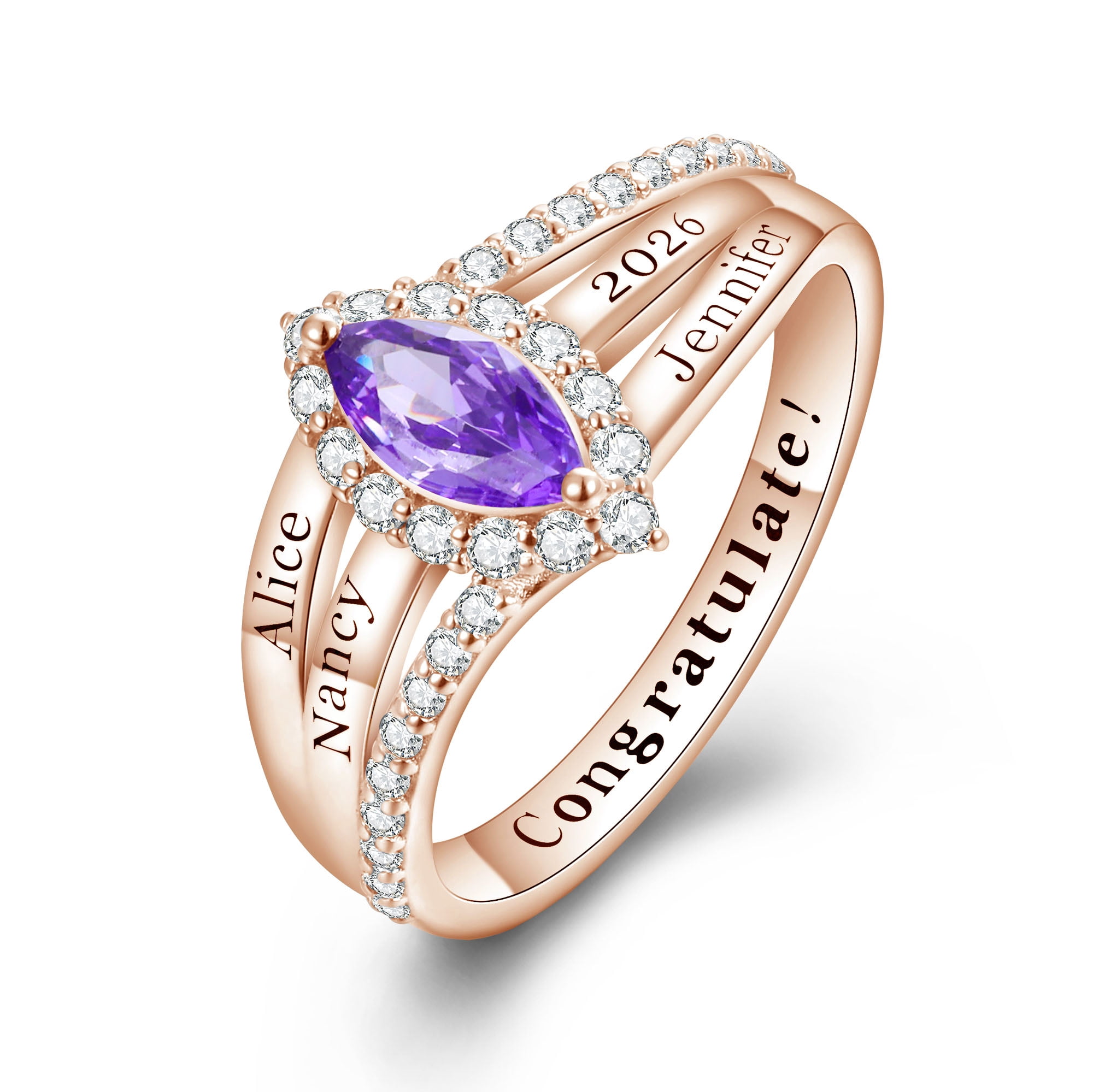 USA PJM Custom Women’s Class Ring Sterling Silver for High School & College Graduation-Rose Gold