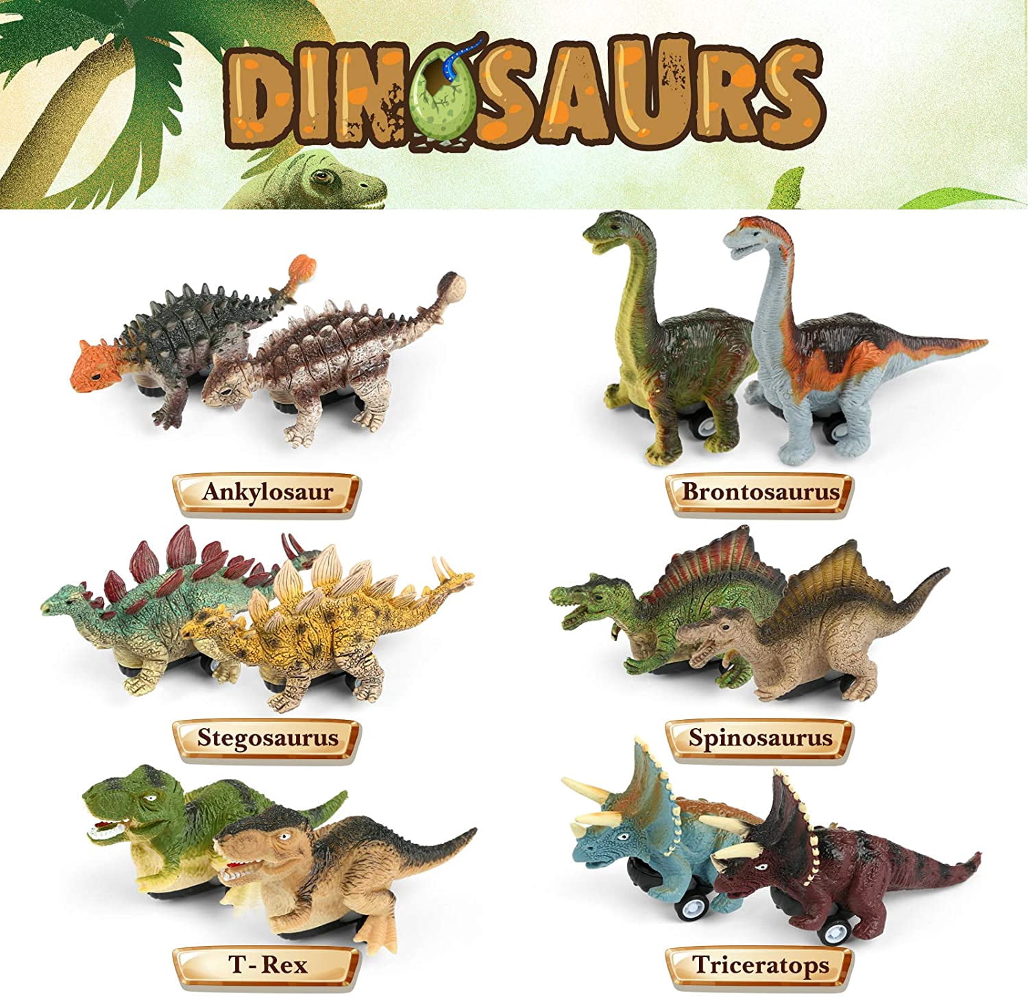 Naler Pack of 12 Dinosaur Pull Back Cars with Jumbo Eggs,Dino Surprise Easter Eggs for Kids Easter Basket Stuffers Birthday Party Favors