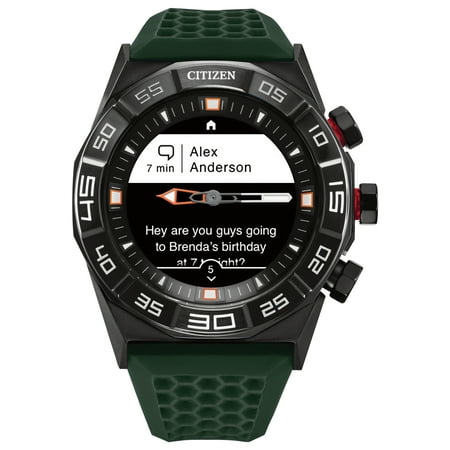 Citizen - CZ Smart 44mm Black IP Stainless Steel Case Hybrid Heart Rate Smartwatch with Silicone Strap - Green