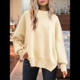 thumbnail image 4 of Suéteres de Murciélago Extragrandes para Mujer, Conjuntos de Otoño 2025, Suéteres de Cuello Redondo de Punto con Abertura Lateral, Tops de Moda. Albaricoque L, 4 of 7