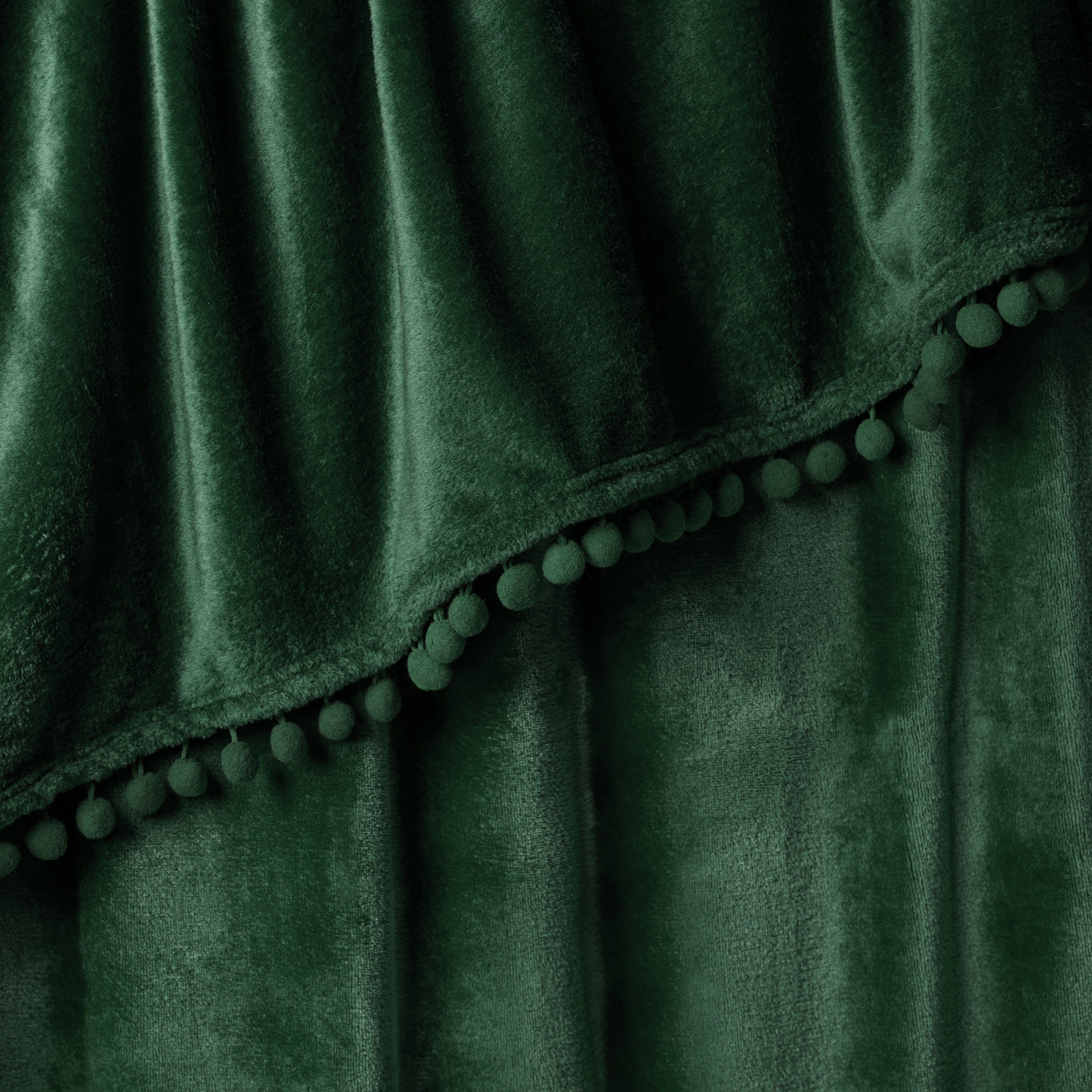 PAVILIA Fleece Throw Blanket for Couch with Pom Pom Fringe, Emerald Green, Soft Cozy Fuzzy Flannel Blanket for Sofa Bed, Large Lightweight Plush All Season Throw, 60x80 Inches