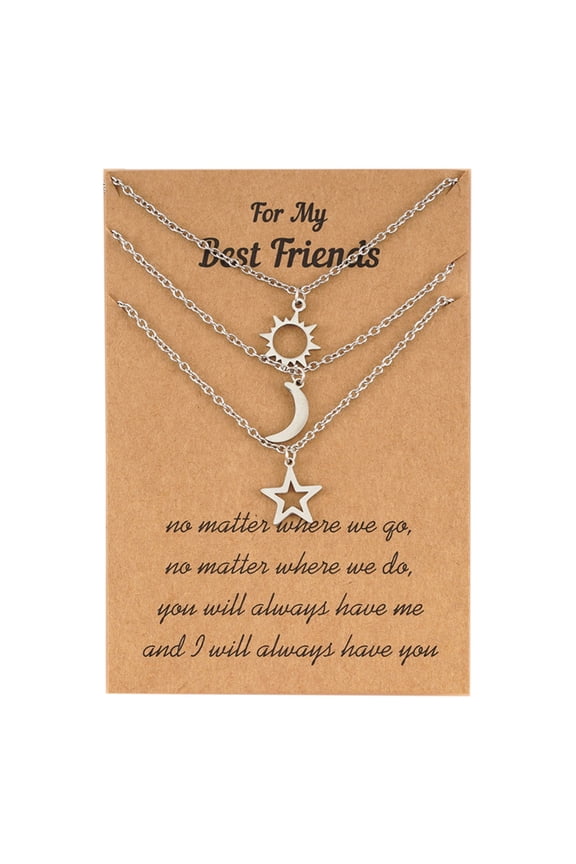 Creative Sun Moon Star Pendant Card Necklace Stainless Steel Silver Necklace