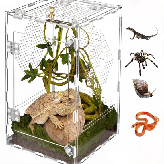 iFCOW Acrylic Reptile Terrarium, Jumping Spider Enclosure, Easy Assembly 360° Clear & Keep Pet Secure Design, Scratch-Resistant Large Ventilated Habitat Terrarium for Arachnids 11.8*7.9*7.9in