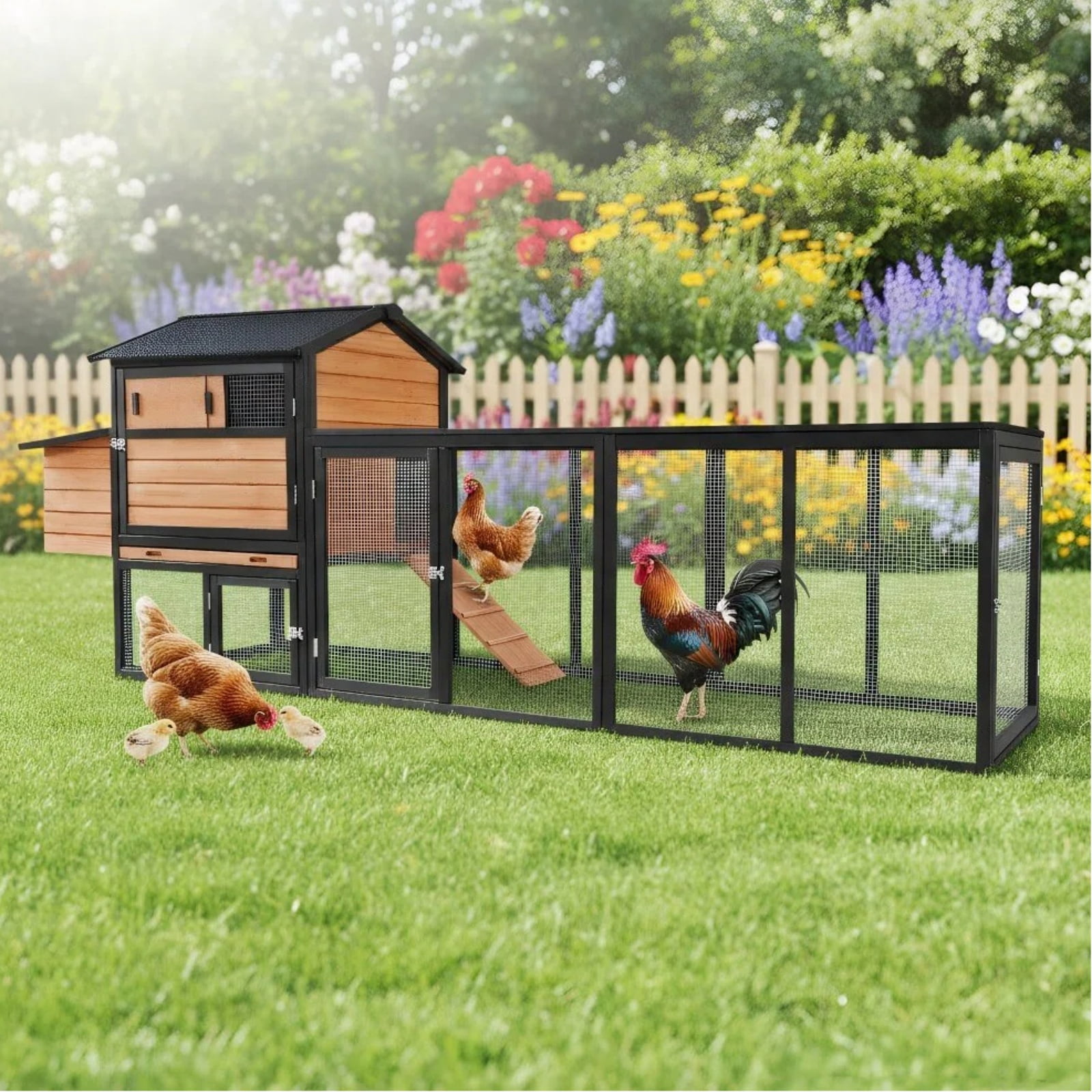 Large Wooden Chicken Coop with Outdoor Run - Waterproof & Anti-UV Hen House, Rabbit Hutch, Poultry Cage with Nesting Box