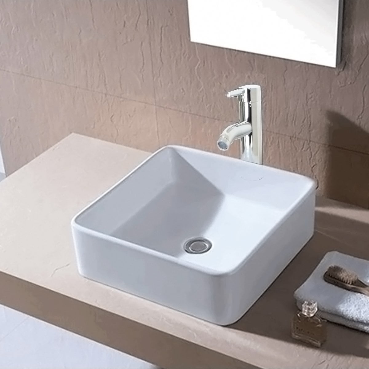 Buy Ainfox Bathroom White Square Lavatory Porcelain Ceramic Vanity Vessel Sink Basin & Pop up... by Ainfox
