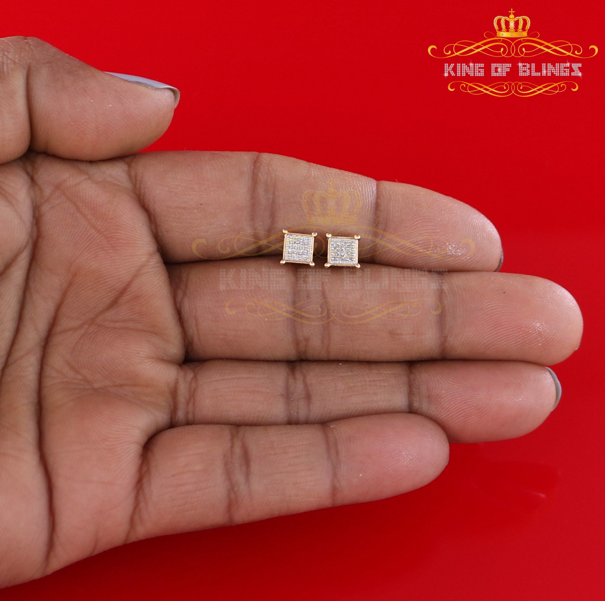 King of Bling's 10K Real Yellow Gold with 0.10CT Real Diamond Men's/Women's stud Square Earrings