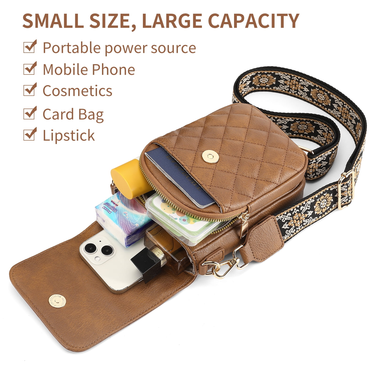 KALUNMA Crossbody Bags for Women Trendy Leather Triple Compartment Cell Phone Shoulder Wallet Purses with Card Slots