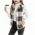 thumbnail image 4 of Tdoqot Girls Plaid Fleece Vest- Winter Casual Full Zip Warm Kids Sleeveless Jackets Khaki Size 8, 4 of 7