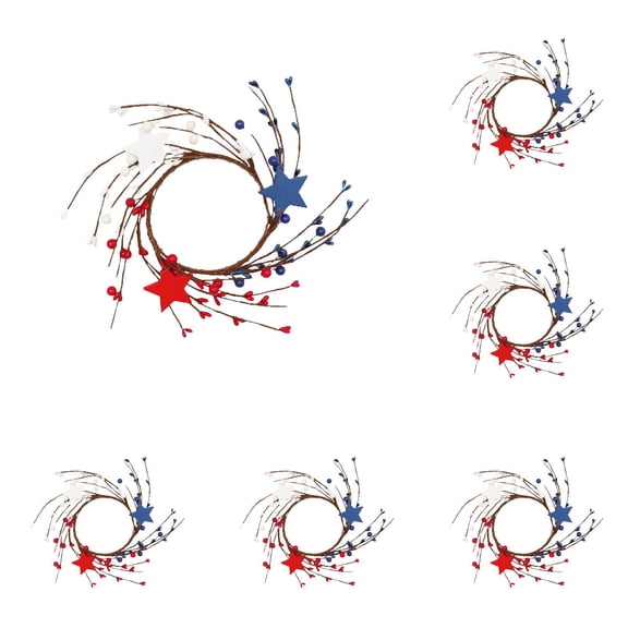 Patriotic Candle Wreaths Set of 2 - Red White Blue Pip Berry Rings for Pillar Candles - Fourth of July Kitchen & Home Decor (4 Inch Inner Diameter, Summer Theme)