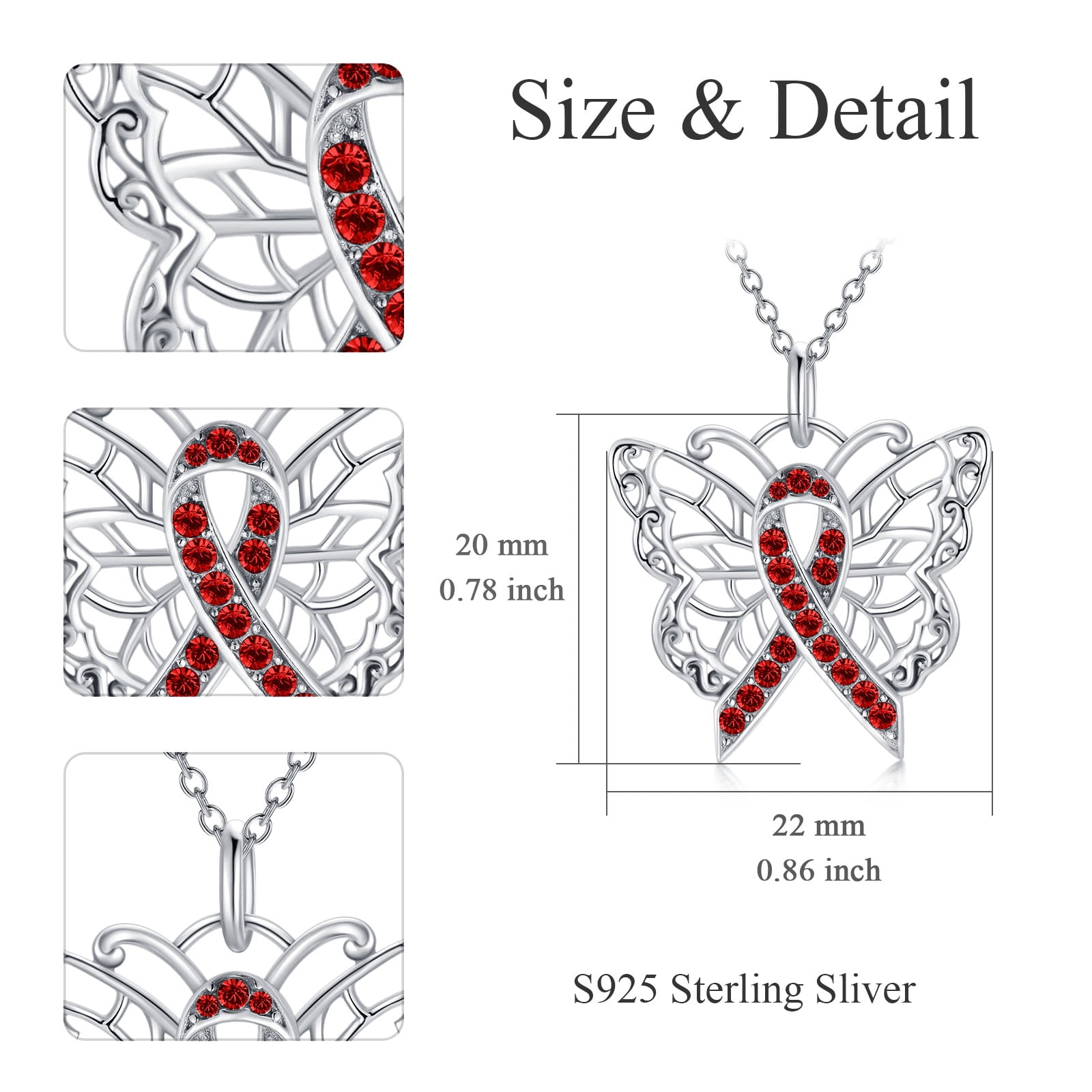 SOULMEET Butterfly Necklace 928 Sterling Silver with Crystal Cancer Survivor Jewelry Gifts for Women