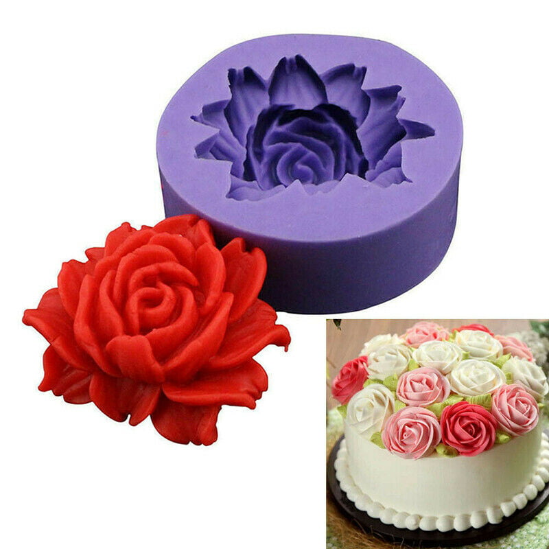 3D Silicone Rose Flower Fondant Cake Decorating Mold Chocolate Bakeware 