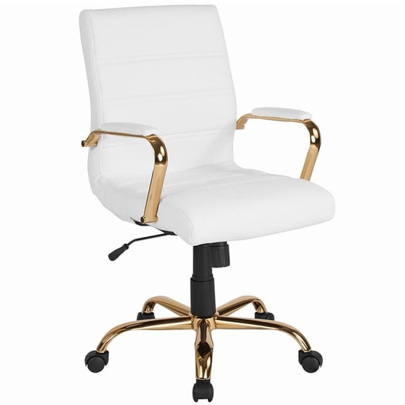 Bowery Hill Mid Back Leather Office Swivel Chair in White and Gold