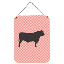 Carolines Treasures BB7828DS1216 Black Angus Cow Pink Check Wall or Door Hanging Prints