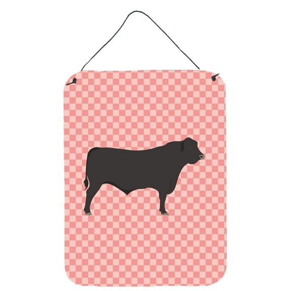Carolines Treasures BB7828DS1216 Black Angus Cow Pink Check Wall or Door Hanging Prints