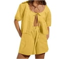 thumbnail image 2 of Teissuly Women's Fashion Two Piece Solid Color Cotton And Linen Loose Casual Suit, 2 of 8