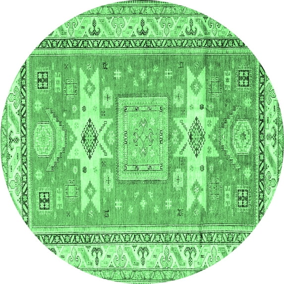 Ahgly Company Indoor Round Geometric Emerald Green Traditional Area Rugs, 5' Round