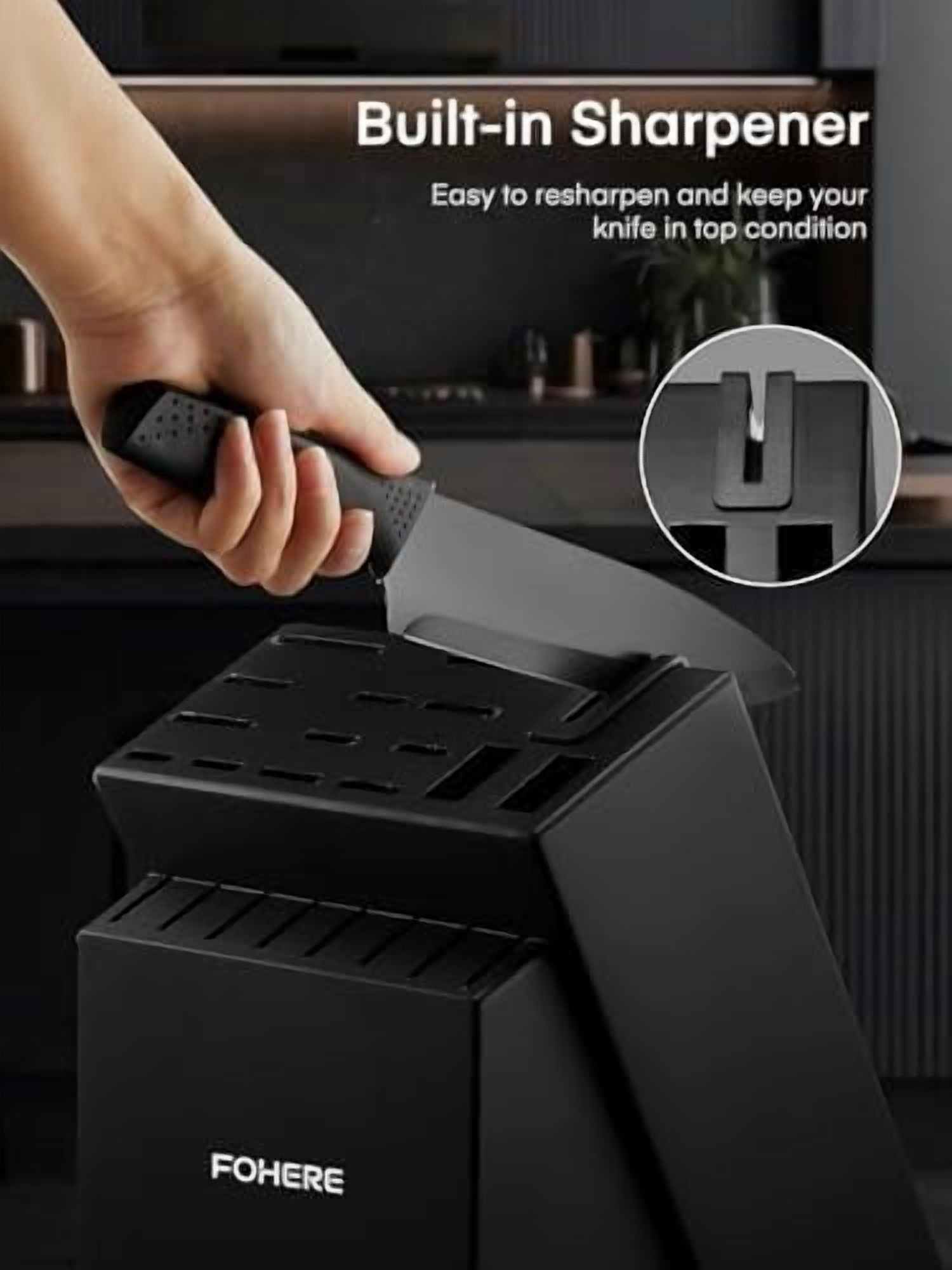 Knife Set23 Pieces Kitchen Knives Set with Block High Carbon Stainless Steel Self-Sharpening Knife Block Set with Built-in Sharpener and Wooden Block with Cheese and Pizza Knife, Black