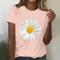 thumbnail image 1 of Blouses à Col Rond pour Femmes T-Shirts à Manches Courtes Haut à Imprimé de Marguerites, 1 of 4