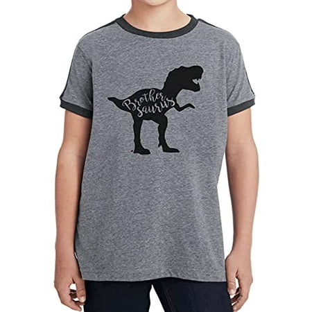 

7 ate 9 Apparel Boy s Brother Dinosaur Brothersaurus Dino Grey Retro Ringer Tee