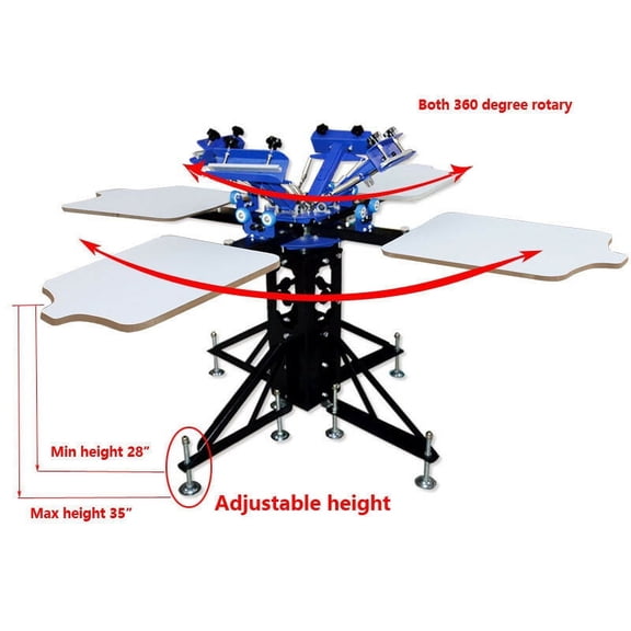 INTBUYING 4 Color Screen Printing Press 4 Station Double Rotary T-shirt Screen Printer