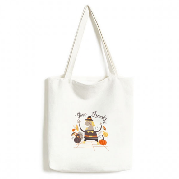 Thanksgiving Day Cartoon Man Pattern Tote Canvas Bag Shopping Satchel Casual Handbag