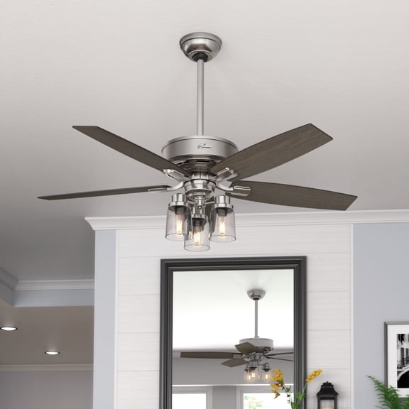 Hunter 52 inch Indoor Ceiling Fan with LED Lights and Remote Control - Standard Mount Ceiling Fan, 5 Blades, For Bedroom, Living Room, or Kitchen, Quiet - Bennett 54190, Brushed Nickel