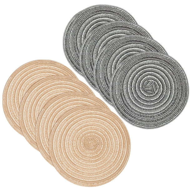 Uxcell 8 Pcs Manteles Individuales Redondos Tejidos, Mantel Lavable de 7 Pulgadas Resistente al Calor Decorativo para Mesa de Comedor, Encimera, Gris/Khaki