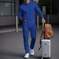 thumbnail image 4 of sususu Suit for Men,Modern Men Two Piece Solid Color Hoodie Top with Trousers Casual Long Sleeve Outfit Set for Everyday Wear - Blue, 4 of 5
